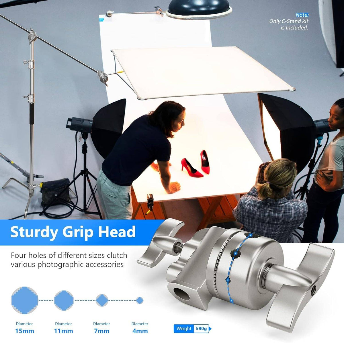 Neewer Pro 100% Stainless Steel Heavy Duty C Stand with Boom Arm - Max Height 331cm Photography Light Stand with 120cm Holding Arm, 2 Grip Head for Studio Monolight, Softbox, Reflector | AWP012553