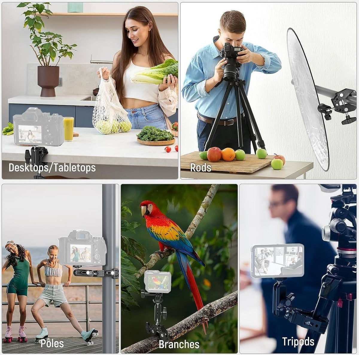 Neewer Super Clamp with 3" Dual Ballhead Magic Arm, Cold Shoe, 1/4" 3/8" Threads, Phone/Action Camera Mount Adapter for Desk Tripod Tube Crossbar Gimbal Rods Compatible with SmallRig GoPro DJI, ST83