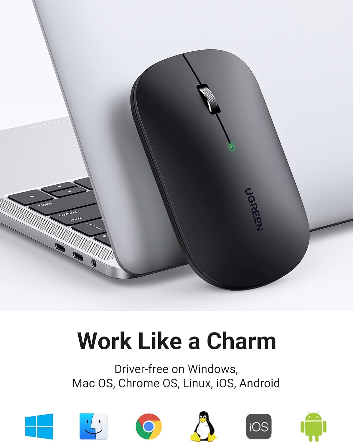 UGREEN Wireless Mouse Bluetooth 5.0 & USB Mouse 2.4G Dual Mode Silent Noiseless Slim Laptop Mice 4 Adjustable up to 4000DPI Compatible With Mackbook HP Acer Lenovo Thinkpad Dell Tablet-Black