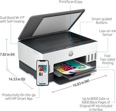 HP Smart Tank 670 All-in-One Printer, Print, Scan, Copy, Wireless, Scan to PDF, Up to 18,000 black or 8,000 color pages - White/Grey [6UU48A]