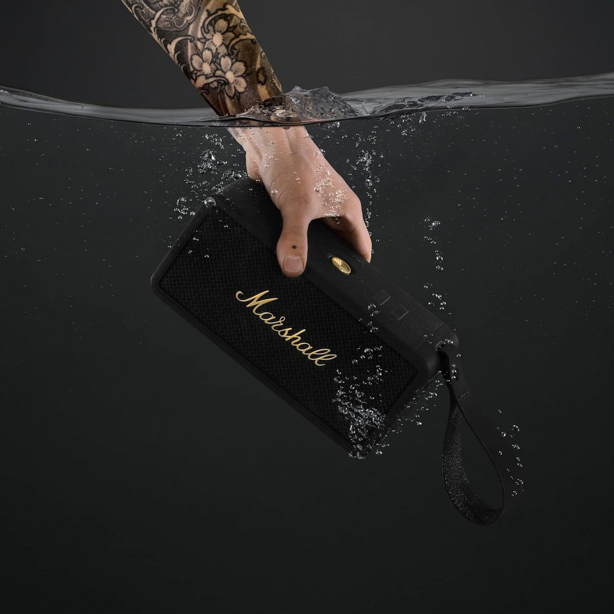 Marshall Middleton Bluetooth Portable Speaker for Outdoor Adventures, 20+ hours of Wireless playtime, water resistant IP67 50W - Black and Brass