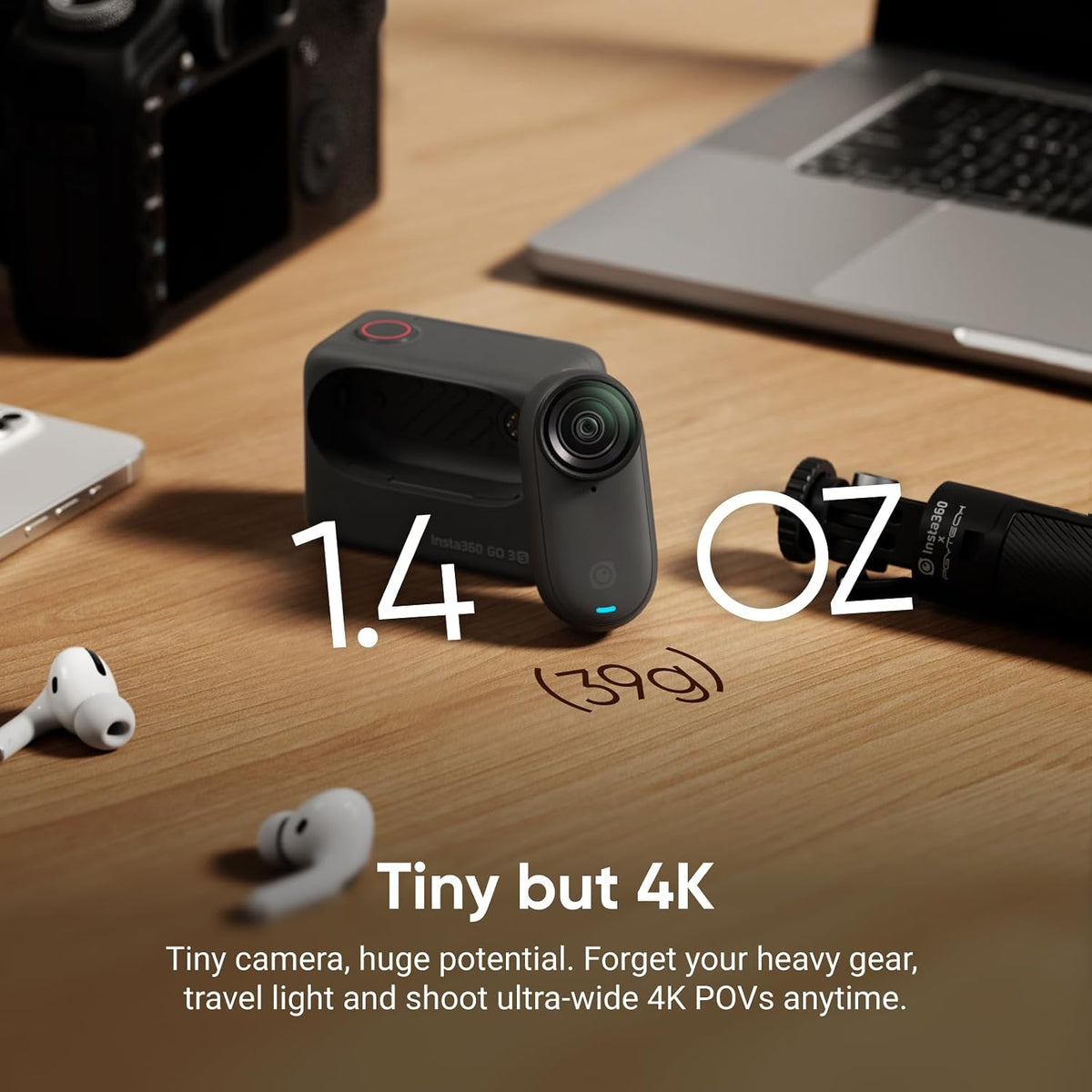 Insta360 GO 3S Midnight Black (128GB) 4K Action Camera - Open Box (100% Fully Working)