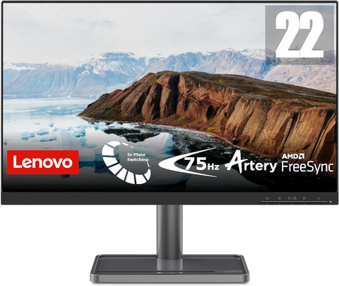 Lenovo L22i-30-22 inch Monitor, VA, FHD, IPS, 5ms, 75Hz, AMD FreeSync, 1920 x 1080, VESA, 3-side near edgeless, Metal Stand - 66CAKAC1AE, Black