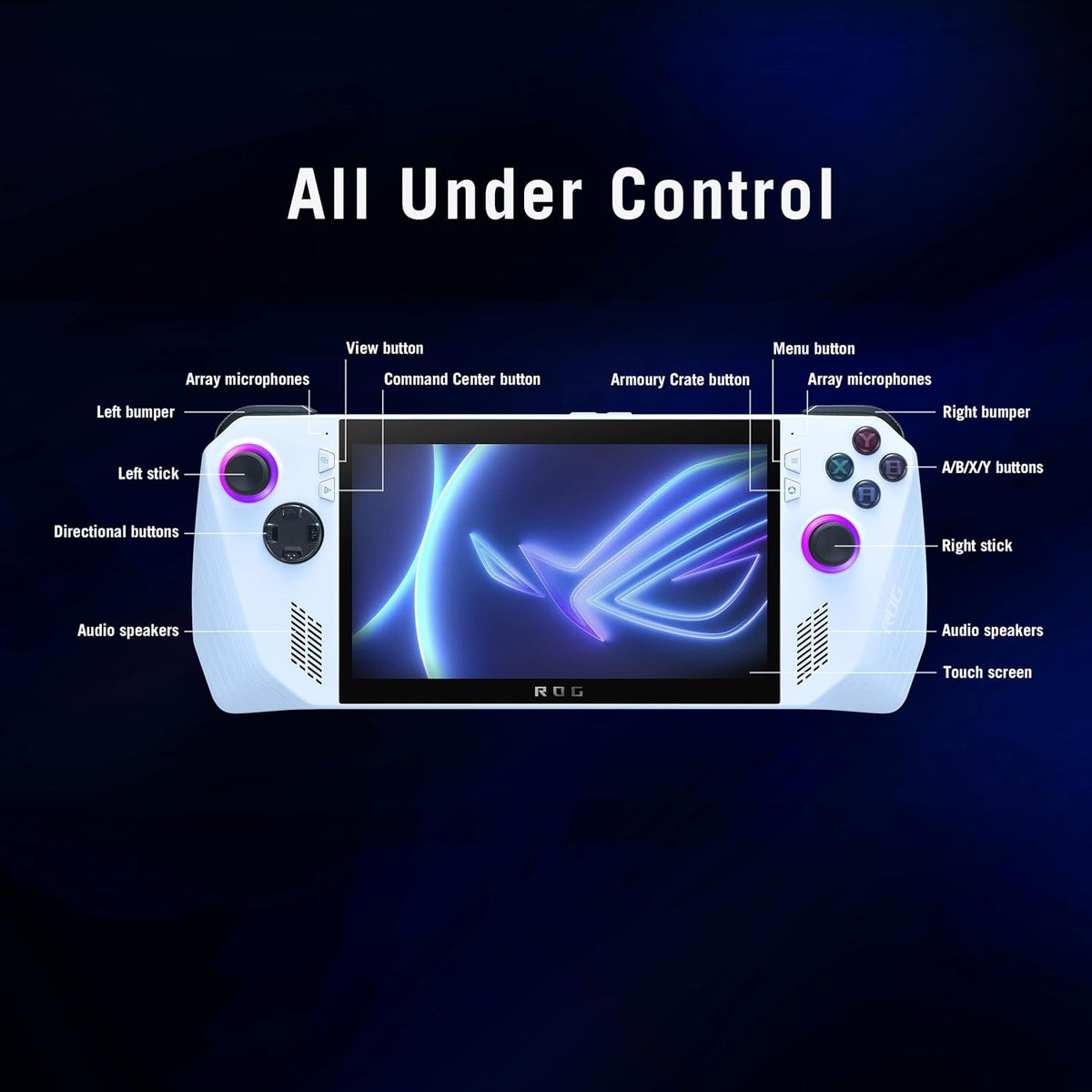 ASUS ROG Ally RC71L White Gaming Handheld, AMD Ryzen Z1 Extreme 16GB 512GB SSD, Radeon Navi3, WIN11 HOME, 7-inch 120Hz/7ms, Gorilla Glass DXC, Touch Screen, Fingerprint