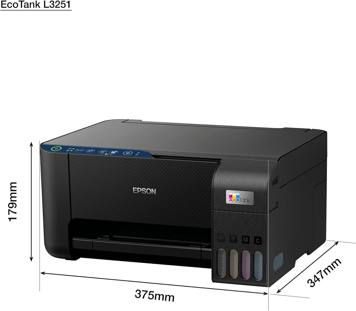 Epson Ecotank L3251 Home Ink Tank Printer, A4 Color 3-in-1 Printer with Wi-Fi Direct, 5760 x 1440 DPI Resolution, 10 Pages/min Print Speed, USB/WiFi, 100 Sheets Paper Tray Capacity, Black