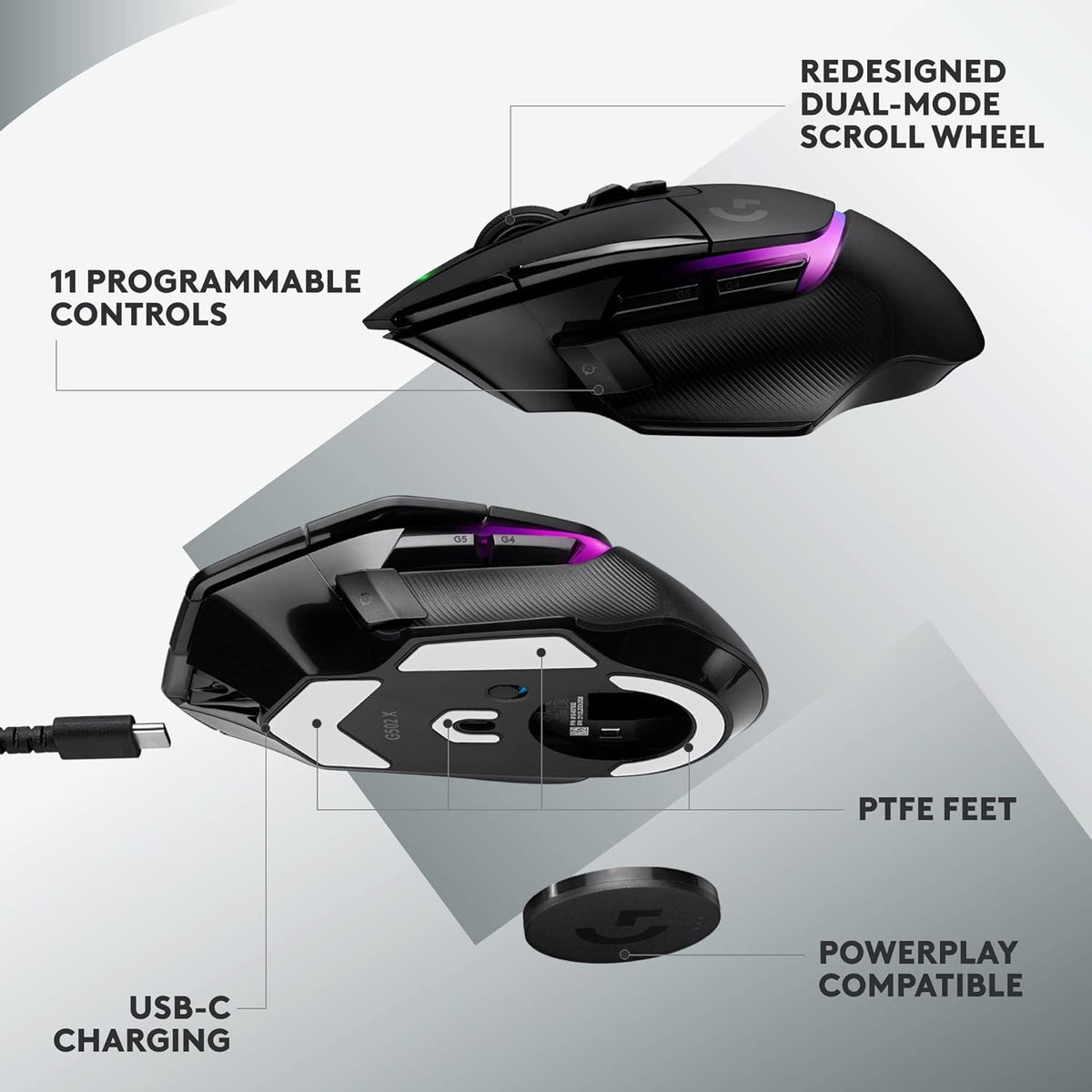 Logitech G502 X PLUS LIGHTSPEED Wireless Gaming Mouse -  LIGHTSYNC RGB, HERO 25K gaming sensor, compatible with PC - macOS/Windows - Black