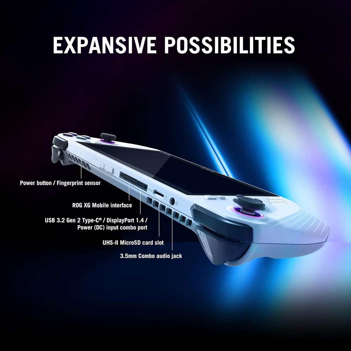 ASUS ROG Ally RC71L White Gaming Handheld, AMD Ryzen Z1 Extreme 16GB 512GB SSD, Radeon Navi3, WIN11 HOME, 7-inch 120Hz/7ms, Gorilla Glass DXC, Touch Screen, Fingerprint