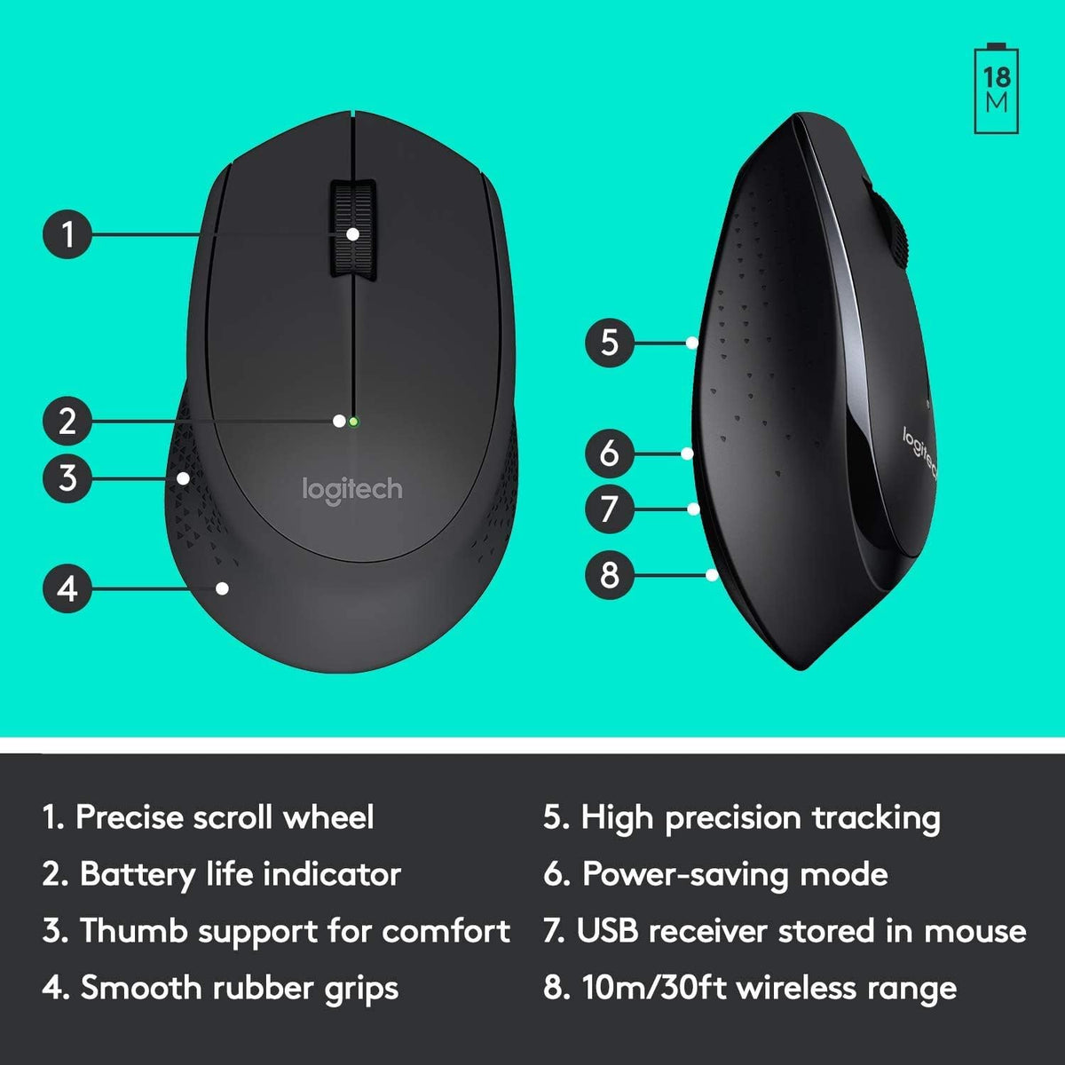 Logitech MK345 Wireless Keyboard and Mouse Combo, Full-Sized Keyboard with Palm Rest, Arabic Layout - Black