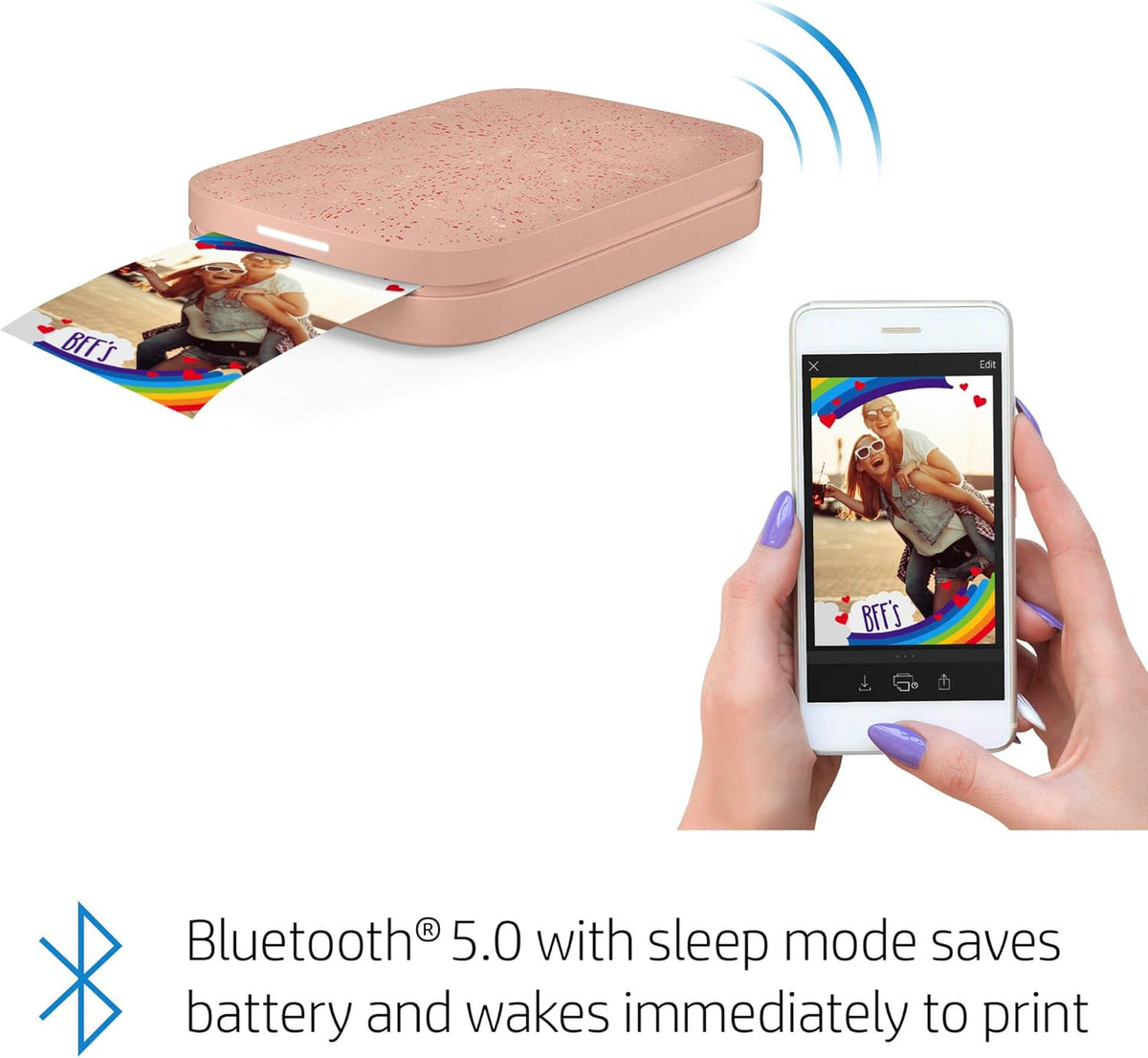 HP Sprocket Portable 2x3" Instant Photo Printer (Blush) Print Pictures on Zink Sticky-Backed Paper from your iOS & Android Device.