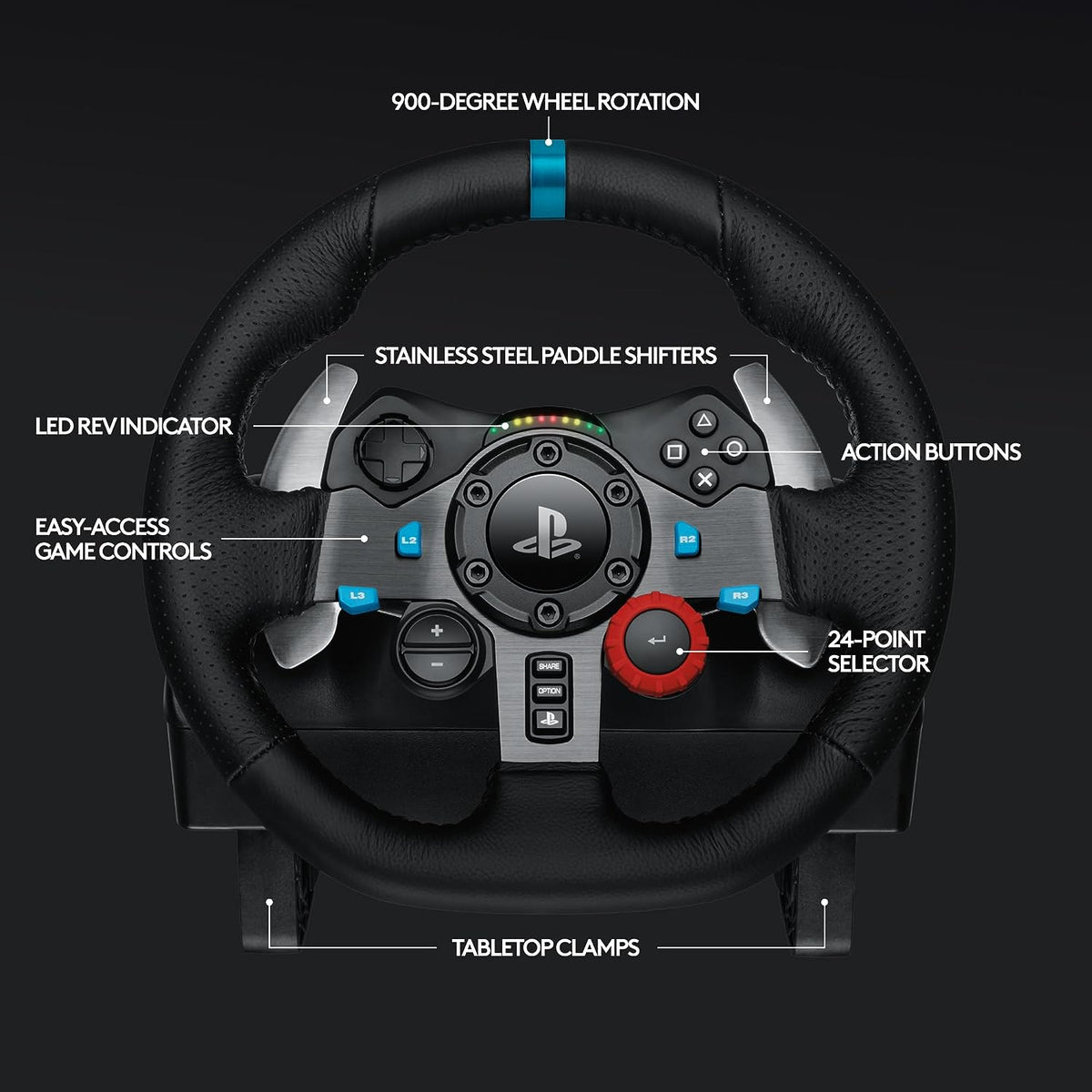 Logitech G29 Driving Force Racing Wheel and Floor Pedals, Real Force Feedback, Stainless Steel Paddle Shifters for PS5, PS4, PC, Mac - Black