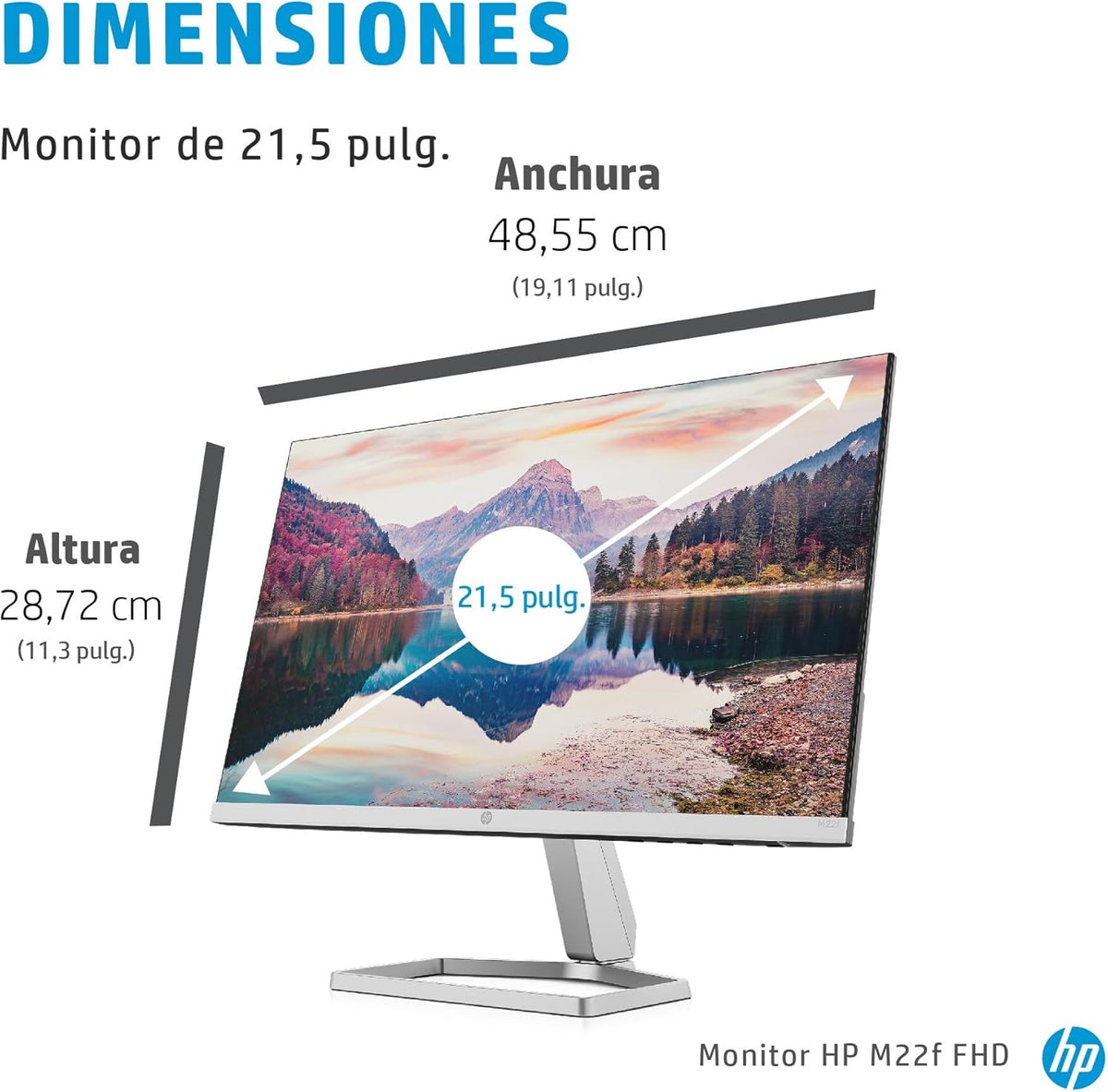 HP M22f Full HD 21.5" IPS LCD Monitor with AMD FreeSync 2021 Model - Silver Black