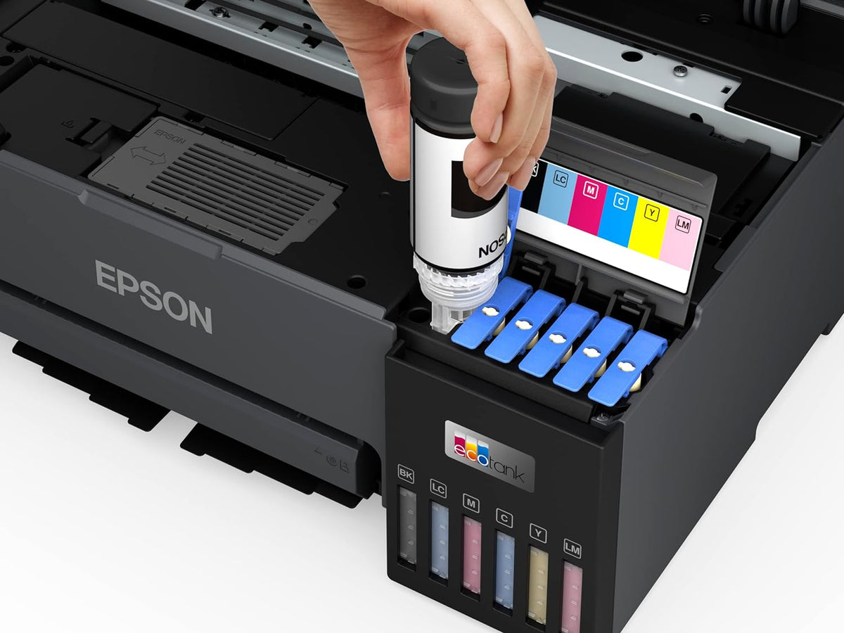 EPSON EcoTank L8050 High Volume 6 Colour A4 Photo Printer, Print 10x15cm Borderless Photos, 5.760 x 1.440 DPI Resolution, 22 ppm Print Speed, Black | C11CK37405