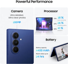 Samsung Galaxy Z Fold7, AI Phone, Blue Shadow, 512GB Storage, 12GB Memory, 200MP Camera, 3nm Processor, 4400mAh Battery Blue Shadow