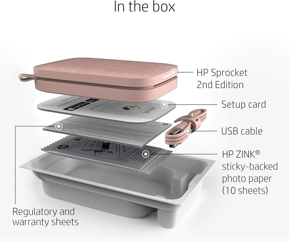 HP Sprocket Portable 2x3" Instant Photo Printer (Blush) Print Pictures on Zink Sticky-Backed Paper from your iOS & Android Device.