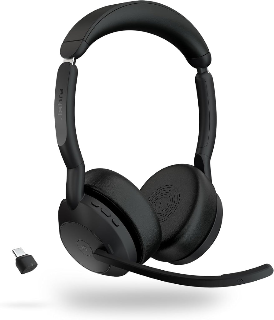 Jabra Evolve2 55 Stereo Wireless Headset - Features AirComfort Technology, Noise-Cancelling Mics & Active Noise Cancellation - MS Teams Certified, Works with Other Platforms - Black