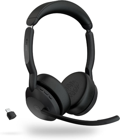 Jabra Evolve2 55 Stereo Wireless Headset - Features AirComfort Technology, Noise-Cancelling Mics & Active Noise Cancellation - MS Teams Certified, Works with Other Platforms - Black