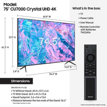Samsung Smart TV, Crystal UHD, 75 Inch, Black, Crystal Processor 4K, Smart Hub, Object Tracking Sound Lite, UA75CU7000 - 2023 - International Version