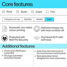 HP Color LaserJet Pro MFP 3303sdw - Print, Copy, Scan; Wireless, Two-sided printing, 250-sheet input tray; Print speed up to 25 ppm (black) and 25 ppm (color) - Blue [499M6A]