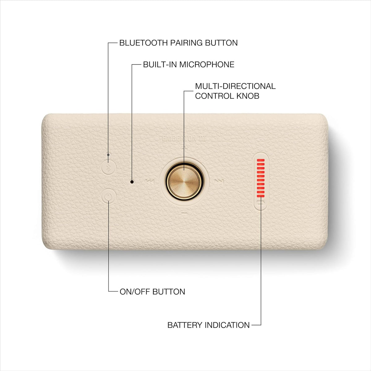 Marshall Emberton III Portable Bluetooth Speaker - Water Resistant Wireless Speaker Portable Speaker with 32+ Hours of Playtime - Cream