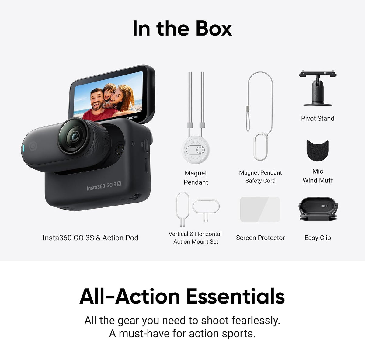 Insta360 GO 3S Midnight Black (128GB) 4K Action Camera - Open Box (100% Fully Working)