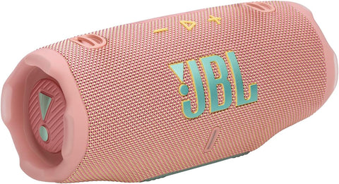 JBL Charge 6 - Portable waterproof and drop-proof Bluetooth speaker with built-in power bank, multi-speaker connection via Auracast, up to 28 hours playtime, fast charging, and powerful sound – Pink.