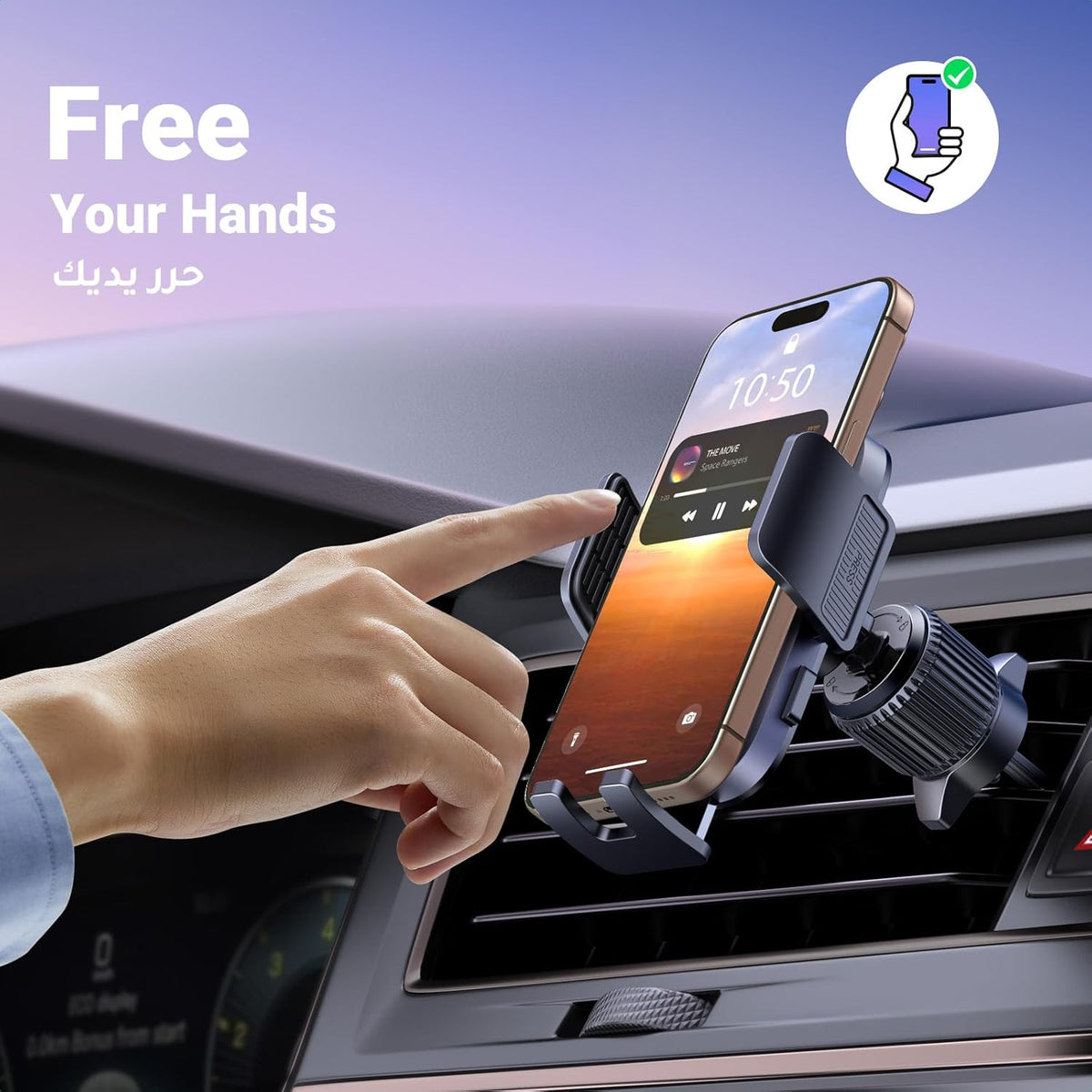 UGREEN Car Phone Holder Car Mount, [Upgraded 4-in-1 Dashboard/Air Vent/Windscreen], [One-button Release], Metal Hook Mobile Holder, Fit for iPhone 16/15/14, Samsung S25/24/23, 4.7-7.2" Accessories