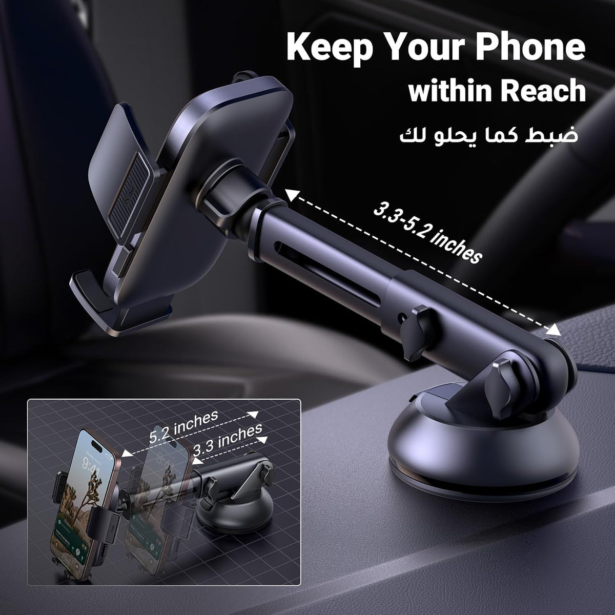 UGREEN Car Phone Holder Car Mount, [Upgraded 4-in-1 Dashboard/Air Vent/Windscreen], [One-button Release], Metal Hook Mobile Holder, Fit for iPhone 16/15/14, Samsung S25/24/23, 4.7-7.2" Accessories