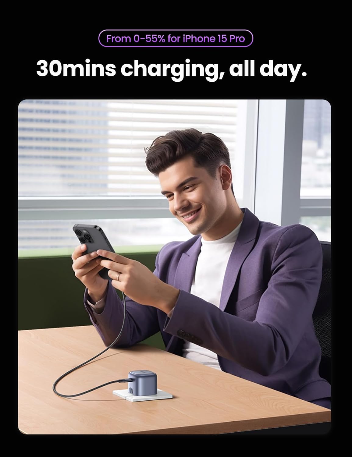 UGREEN 30W iPhone 16 Pro Charger Cable Nexode GaN USB C Power Adapter Foldable Samsung Charger Type C Plug Set with 1M 60W USB Cable for iPhone 16 Pro Max/15, iPad, Samsung S25U, Xiaomi, HONOR, etc