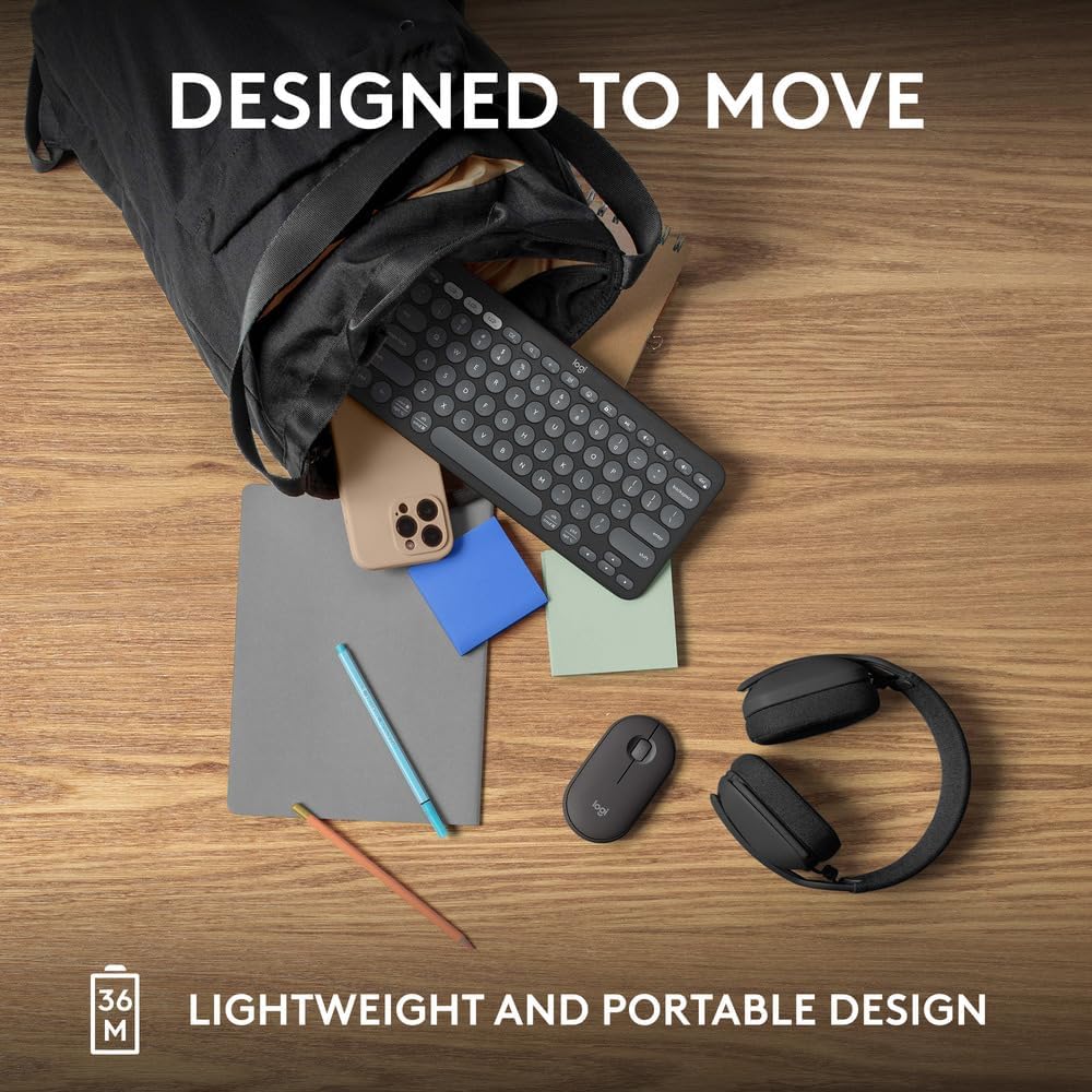 Logitech Pebble Keys 2 K380s, Multi-Device Bluetooth Wireless Keyboard with Customisable Shortcuts, Slim and Portable, Easy-Switch for Windows, macOS, iPadOS, Android, Chrome OS, ARA Layout - Graphite