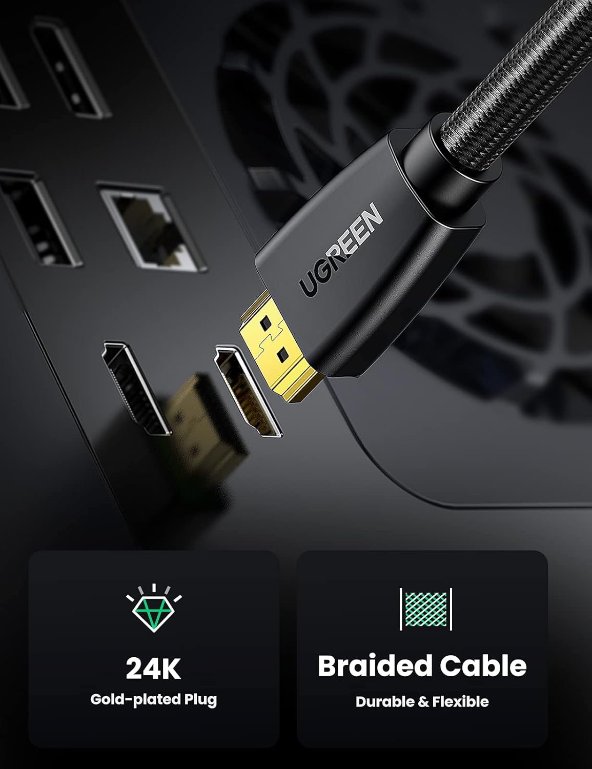 UGREEN HDMI Cable 4K 1M HDMI 2.0 18Gbps High-Speed 4K@60Hz Video Wire Ultra HD 3D 4K Cord Braided Compatible with MacBook Pro UHD TV Nintendo Switch Xbox Playstation PS5/4 PC Laptop
