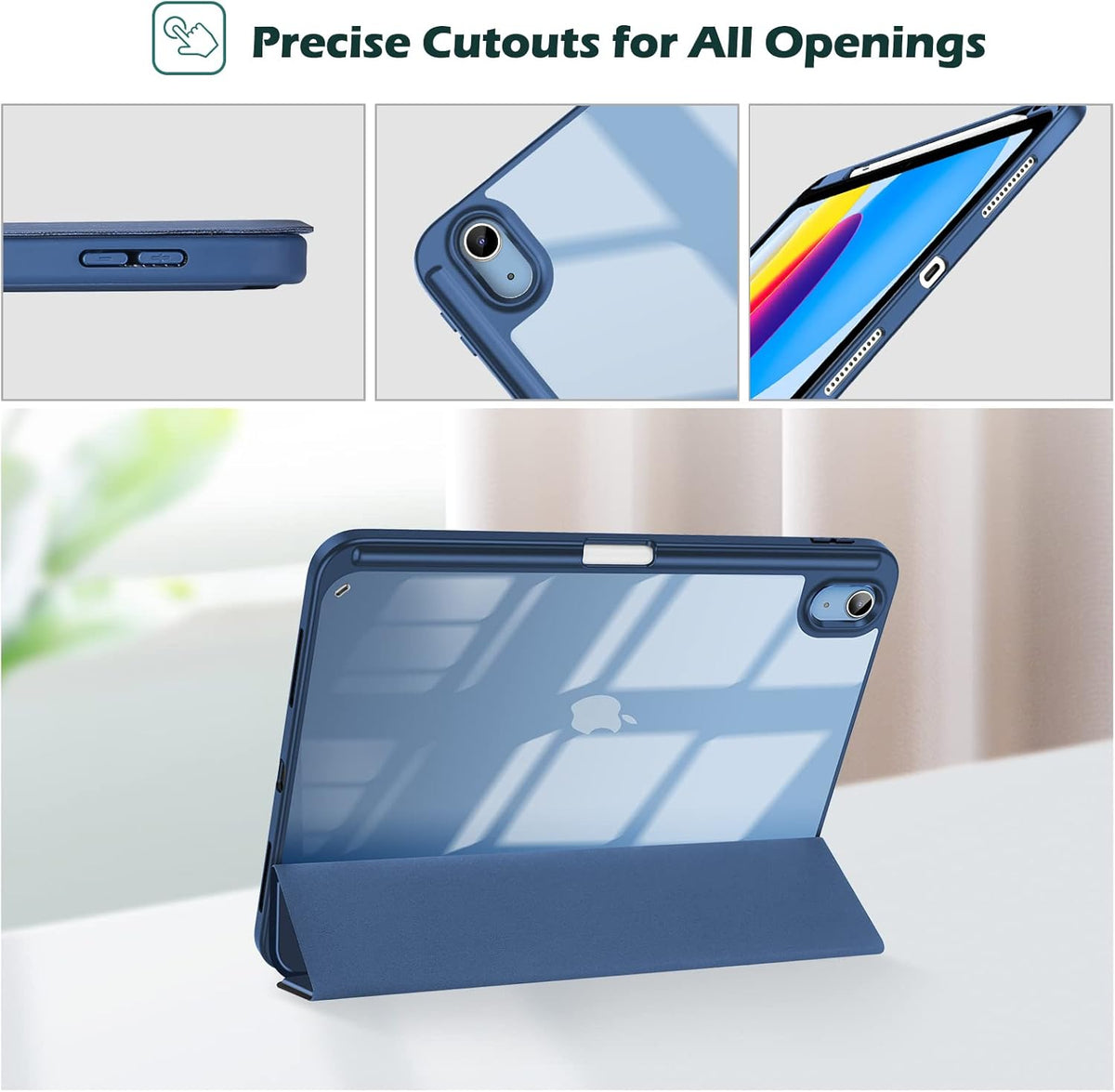 ProCase for iPad (A16) 11th Generation 11 Inch 2025/10th Generation 10.9 Inch 2022 Case with Pencil Holder, Hybrid iPad 11 10 Case with Clear Back, Supports Auto Wake/Sleep -Navy