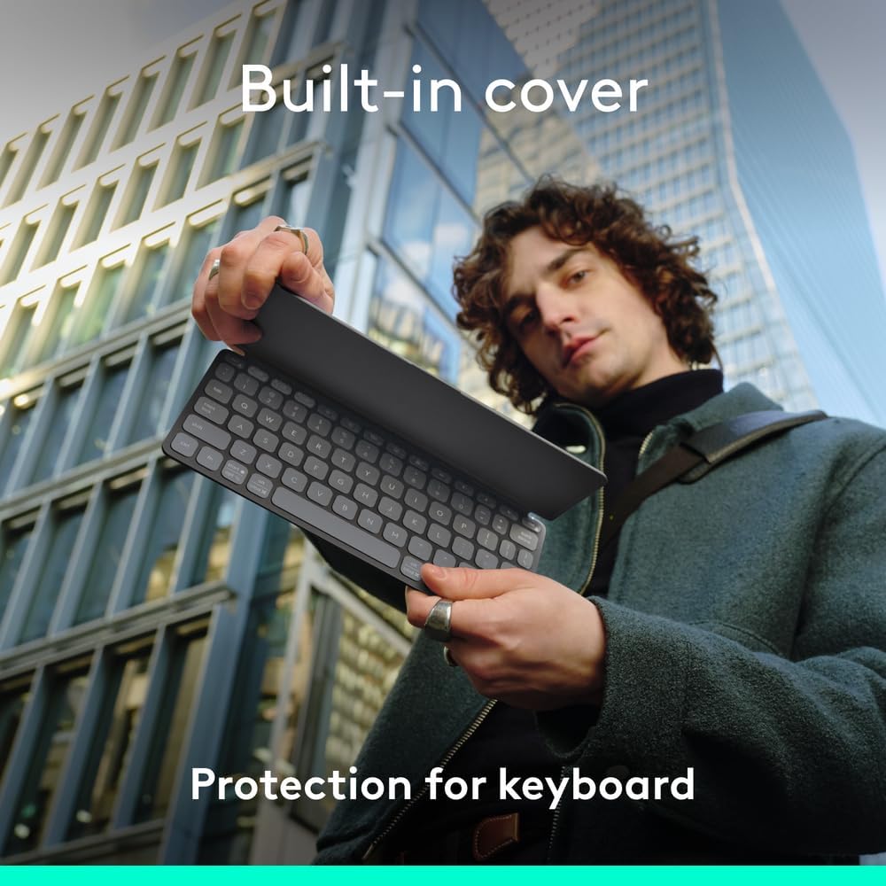 Logitech Keys-To-Go 2 Portable Bluetooth Keyboard for Tablet With Built-in Cover, Slim and Compact Wireless Keyboard for Windows, Android, Linux, iPad, iPhone, Mac, Apple TV, ARA - Graphite Logitech