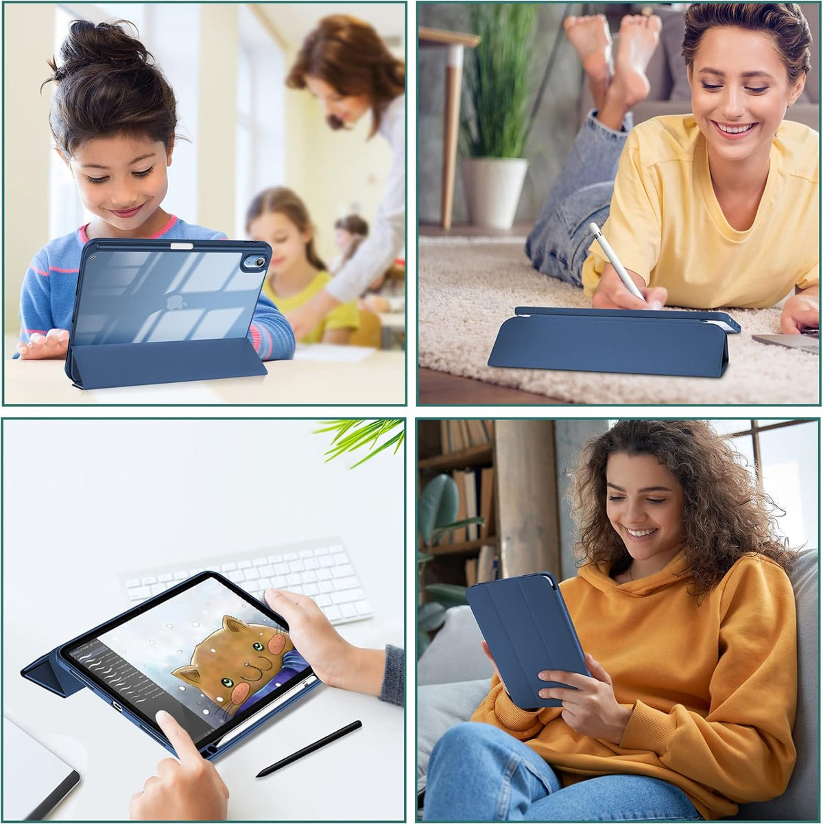 ProCase for iPad (A16) 11th Generation 11 Inch 2025/10th Generation 10.9 Inch 2022 Case with Pencil Holder, Hybrid iPad 11 10 Case with Clear Back, Supports Auto Wake/Sleep -Navy