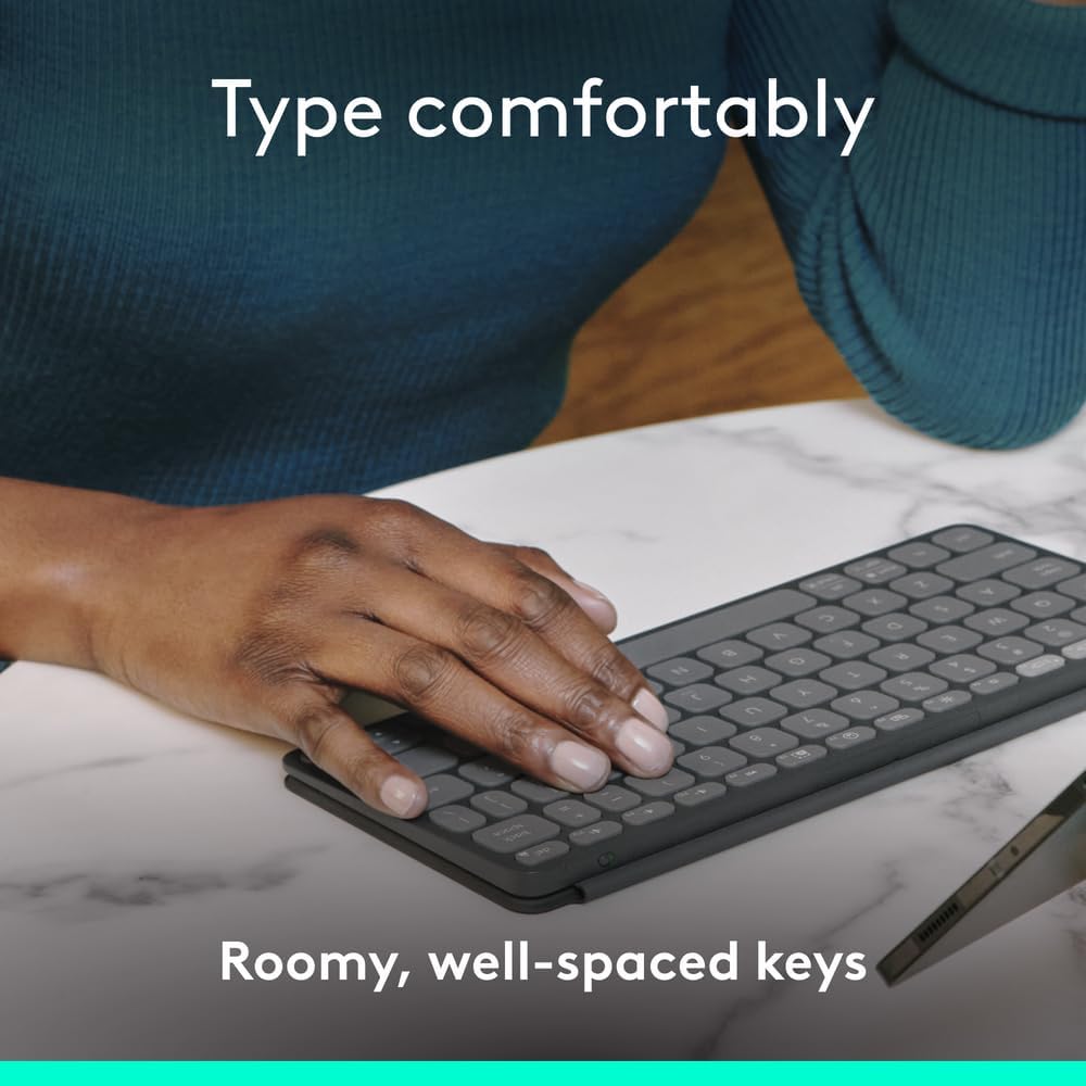Logitech Keys-To-Go 2 Portable Bluetooth Keyboard for Tablet With Built-in Cover, Slim and Compact Wireless Keyboard for Windows, Android, Linux, iPad, iPhone, Mac, Apple TV, ARA - Graphite Logitech