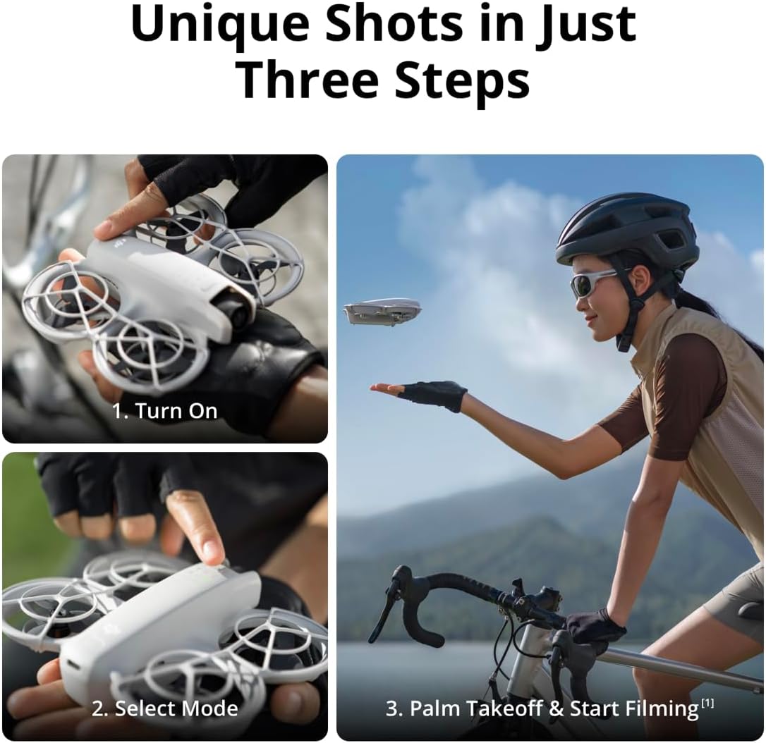 DJI Neo, 4K UHD Camera Drone, 135g, Palm Takeoff, AI Subject Tracking, Ultra-Stabilized Video, Built-In Propeller Guard (Controller-Free),
