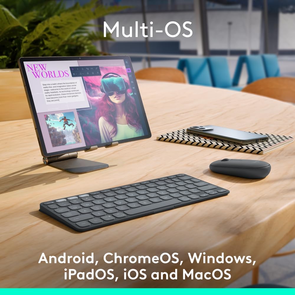 Logitech Keys-To-Go 2 Portable Bluetooth Keyboard for Tablet With Built-in Cover, Slim and Compact Wireless Keyboard for Windows, Android, Linux, iPad, iPhone, Mac, Apple TV, ARA - Graphite Logitech