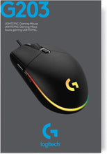 Logitech G203 2nd Gen Wired Gaming Mouse, 8,000 DPI, Rainbow Optical Effect LIGHTSYNC RGB, 6 Programmable Buttons, On-Board Memory, Screen Mapping, PC/Mac Computer and Laptop Compatible - Black