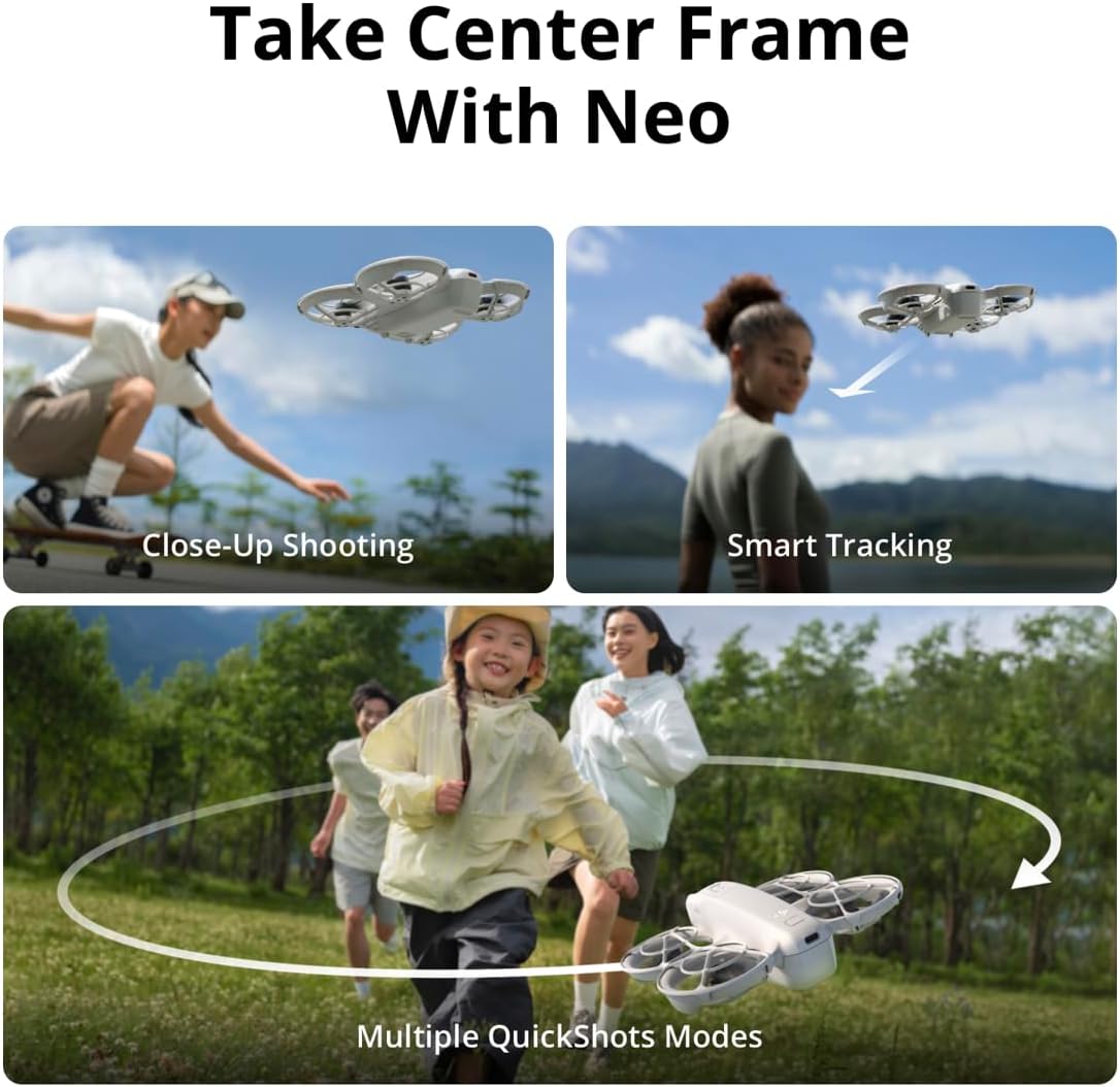 DJI Neo, 4K UHD Camera Drone, 135g, Palm Takeoff, AI Subject Tracking, Ultra-Stabilized Video, Built-In Propeller Guard (Controller-Free),