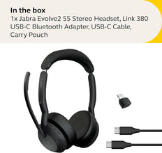 Jabra Evolve2 55 Stereo Wireless Headset - Features AirComfort Technology, Noise-Cancelling Mics & Active Noise Cancellation - MS Teams Certified, Works with Other Platforms - Black