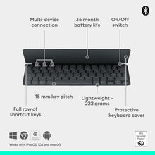 Logitech Keys-To-Go 2 Portable Bluetooth Keyboard for Tablet With Built-in Cover, Slim and Compact Wireless Keyboard for Windows, Android, Linux, iPad, iPhone, Mac, Apple TV, ARA - Graphite