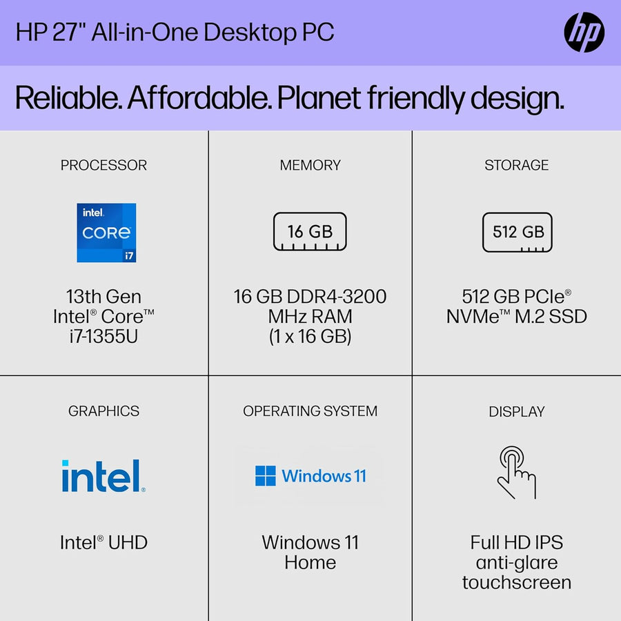 HP 27 inch All-in-One Desktop PC