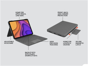 Logitech Folio Touch iPad Keyboard Case for iPad Air 4th and 5th generation 2020, 2022, QWERTY Spanish Layout - Grey