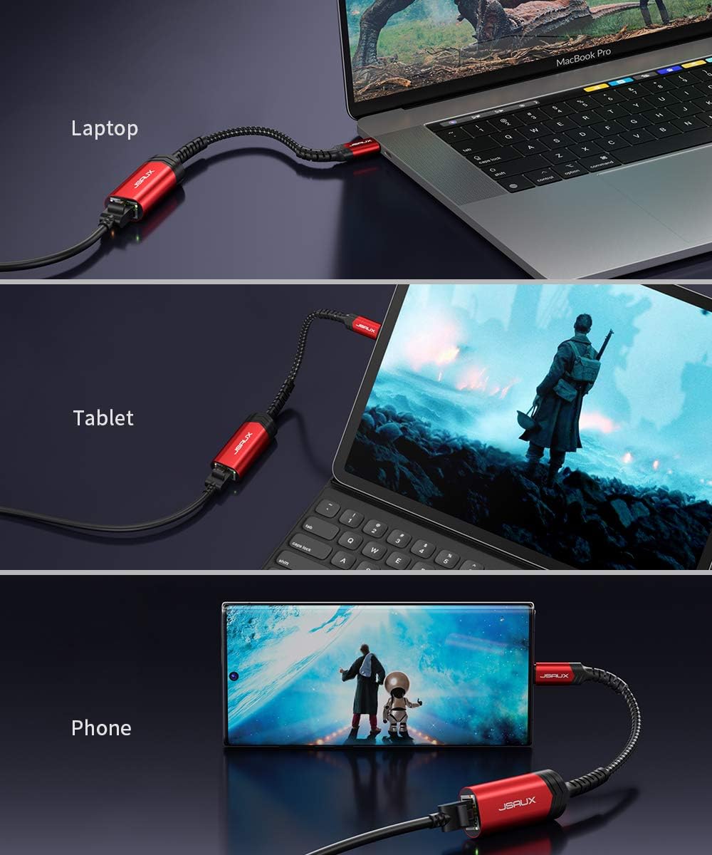 JSAUX USB C to Ethernet Adapter USB C to RJ45 Thunderbolt 3/Type C to Gigabit Ethernet LAN Network Adapter Compatible with MacBook Pro 2020/2019/2018/2017 MacBook Air Dell XPS and More-Red