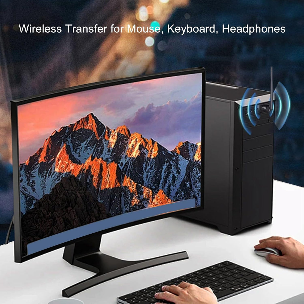 Bewinner USB Bluetooth 5.4 Adapter for PC, 160m Long Range USB Bluetooth Dongle, Wireless Transfer with Rotatable Antenna for Mouse Keyboard Headphones Speakers, Desktop, Laptop
