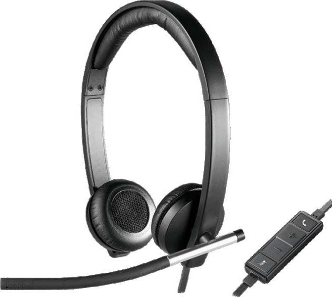 Logitech H650e Wired Headset, Stereo Headphones with Noise-Cancelling Microphone, USB, In-Line Controls, Indicator LED, PC/Mac/Laptop - Black