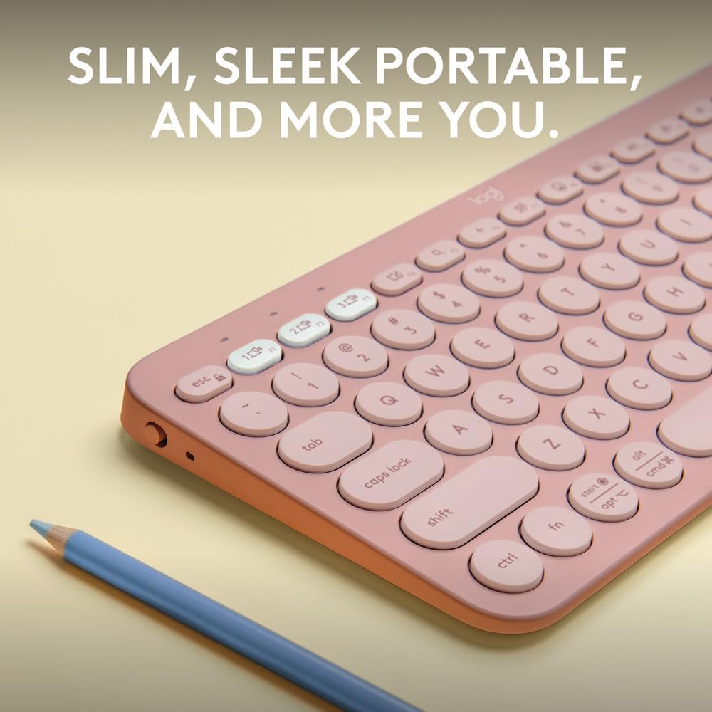 Logitech Pebble Keys 2 K380s, Multi-Device Bluetooth Wireless Keyboard with Customisable Shortcuts, Slim and Portable, Easy-Switch for Windows, macOS, iPadOS, Android, Chrome OS, US Intl Layout - Rose