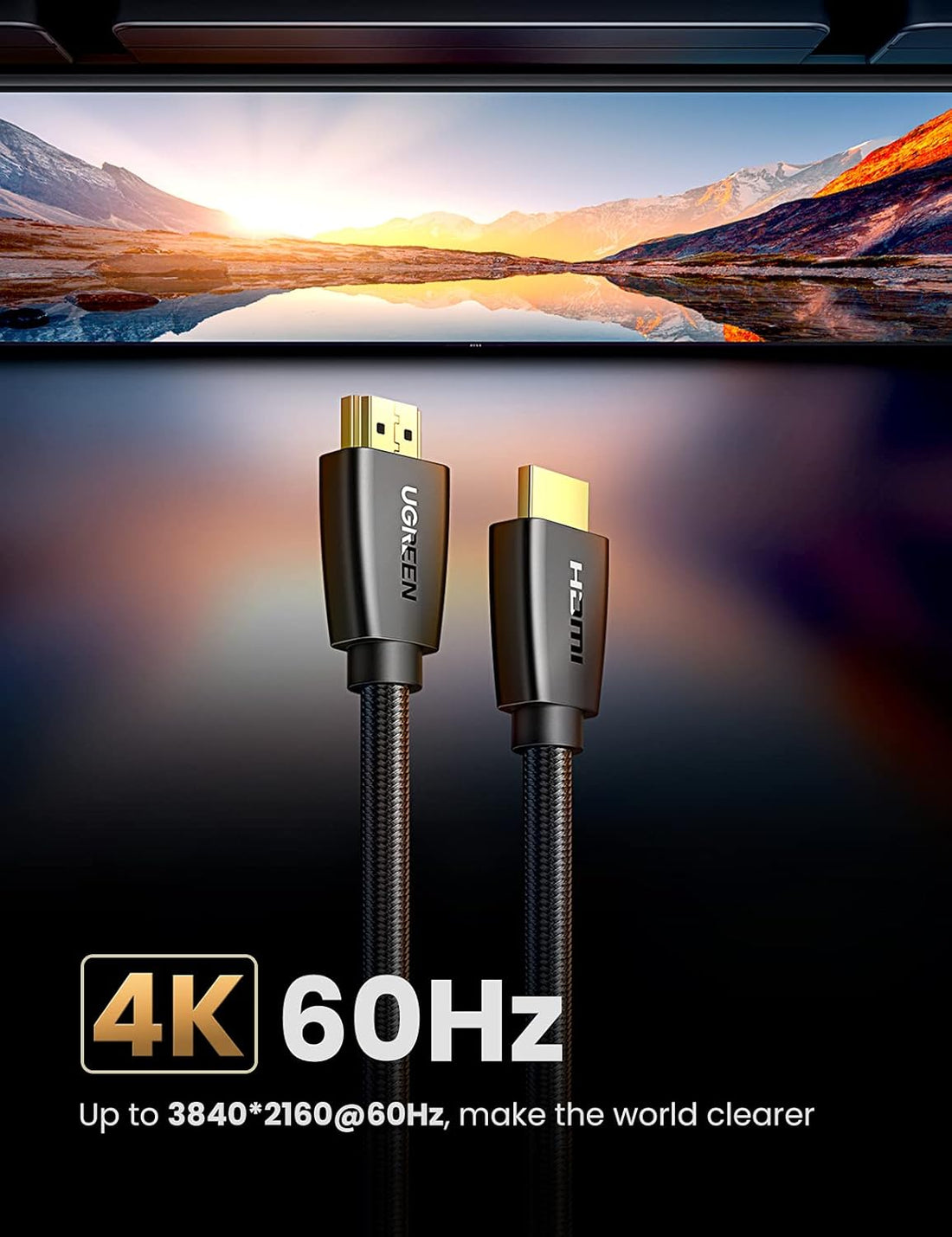 UGREEN HDMI Cable 4K 3M HDMI 2.0 18Gbps High-Speed 4K@60Hz Video Wire Ultra HD 3D 4K Cord Braided Compatible