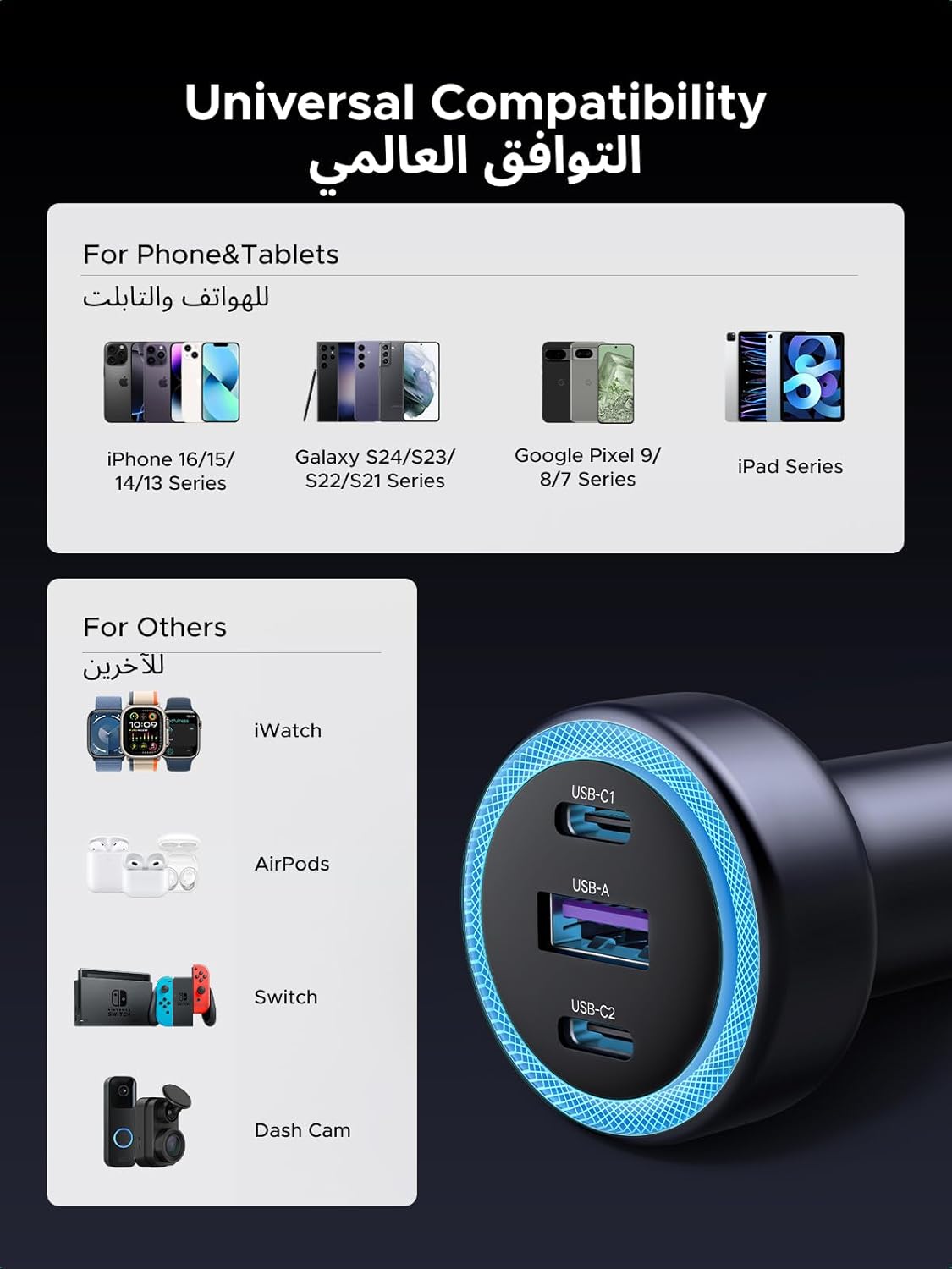 UGREEN USB C Car Charger, 30W 3-Port Type C Phone Adapter, iPhone 16 Car Charger Fast Charging, PD 3.0 30W/QC 3.0 22.5W, for iPhone 16/15/14 Series, Samsung, Huawei, Xiaomi, Redmi, iPad, AirPods