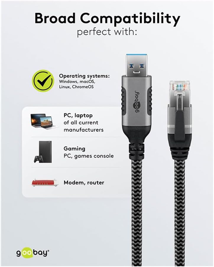 goobay LAN Adapter Ethernet Cable USB-A 3.2 Gen1 Male to RJ-45 Male