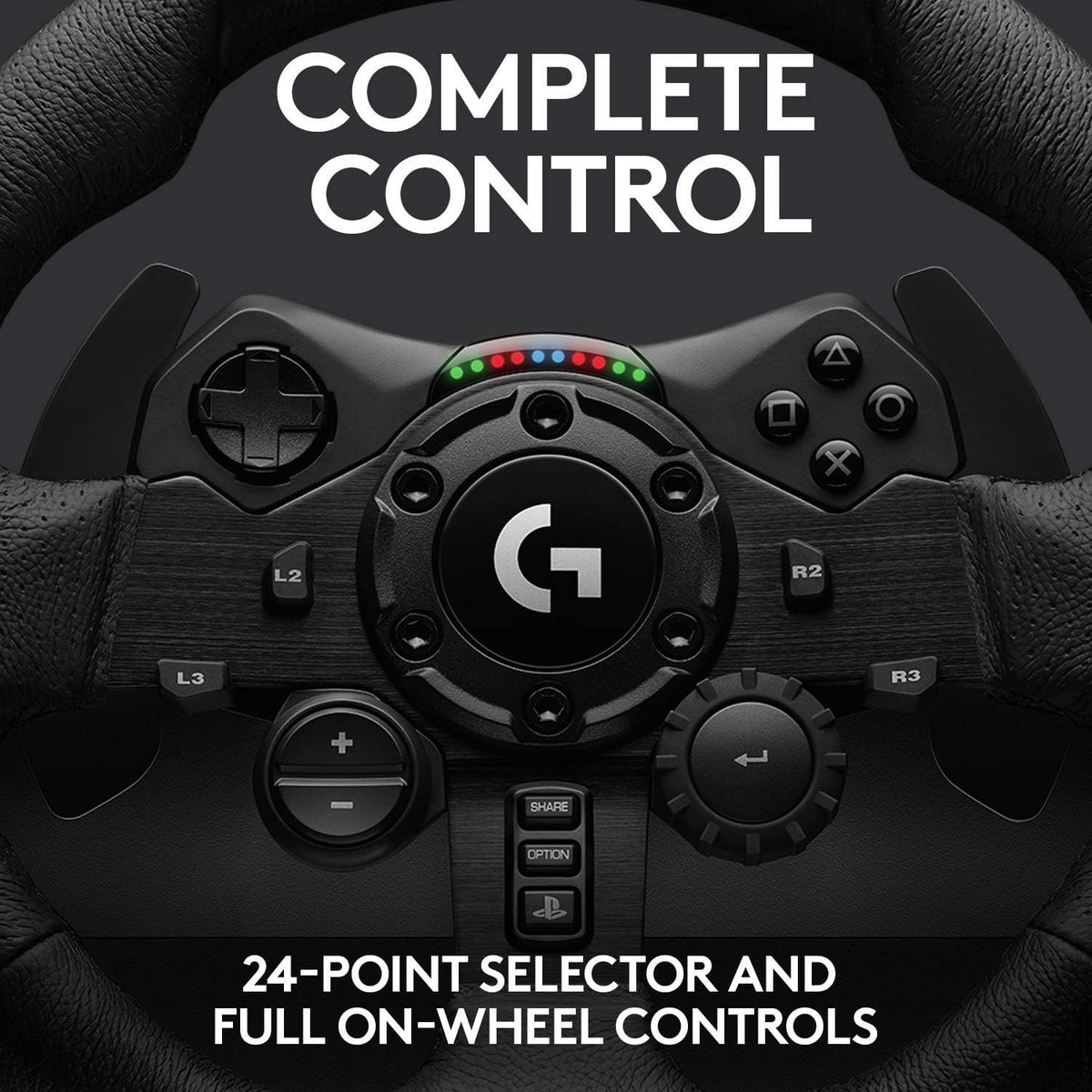 Logitech G923 Racing Wheel and Pedals, TRUEFORCE Feedback, Responsive Driving Design, Dual Clutch Launch Control, Genuine Leather Steering Wheel Cover, for PS5 Pro, PS5, PS4, PC - Black - UAE Version
